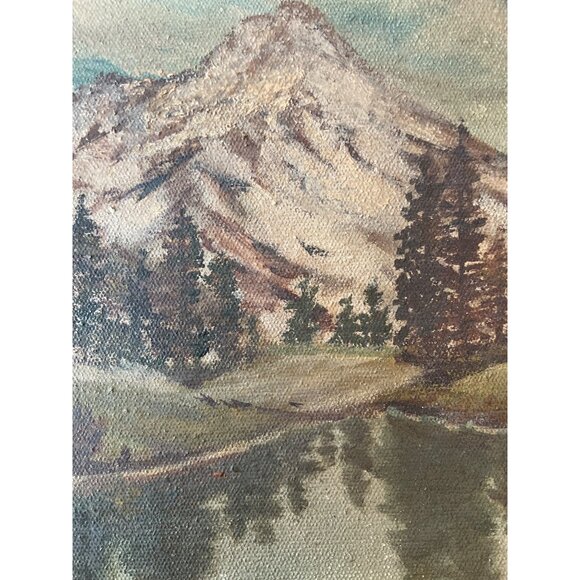 Vintage Distressed Charm Moody Mountain Landscape Oil Painting on Canvas 12"x16" - Picture 3 of 15